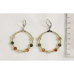 Серьги из агата оранжево-зеленого "круг", диаметр 40мм, шарик 6мм + хрусталь