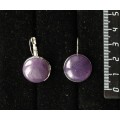 Серьги из кварца тонированного, цвет аметист, круг 18мм, замок петелька