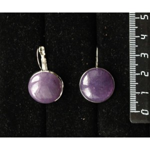 Серьги из кварца тонированного, цвет аметист, круг 18мм, замок петелька