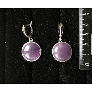 Серьги из кварца тонированного, цвет аметист, круг 18мм, швензы посеребрение