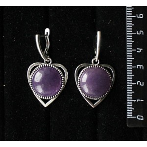 Серьги из кварца тонированного, цвет аметист, "сердечко", круг 18мм, швензы посеребрение