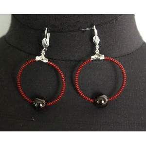 Серьги из граната "круг", диаметр 35мм, шарик 12мм