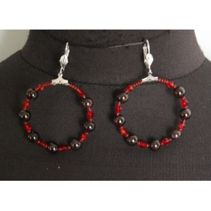 Серьги из граната "круг", шарик 6мм + хрусталь