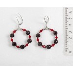 Серьги из граната "круг", диаметр 30мм, шарик 6мм + хрусталь