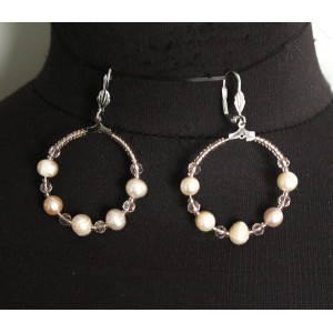 Серьги из жемчуга кремового, "жемчужный круг", диаметр 35мм, шарик 8мм