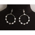 Серьги из камня каулит (имитация кахолонга) "круг", диаметр 40мм, шарик 6мм + хрусталь