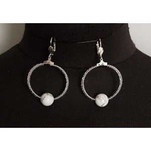 Серьги из камня каулит (имитация кахолонга), "круг", диаметр 35мм, шарик 12мм