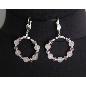 Серьги из кварца розового "круг", диаметр 30мм, шарик 6мм + хрусталь