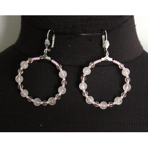 Серьги из кварца розового "круг", диаметр 40мм, шарик 6мм + хрусталь