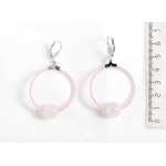 Серьги из кварца розового "круг", диаметр 35мм, шарик 12мм