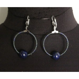 Серьги из лазурита "круг", диаметр 35мм, шарик 12мм