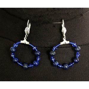 Серьги из лазурита "круг", диаметр 30мм, шарик 6мм + хрусталь