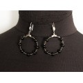 Серьги из раухтопаза "круг", диаметр 35мм, шарик 6мм + хрусталь