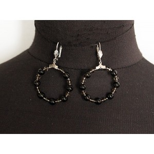 Серьги из раухтопаза "круг", диаметр 35мм, шарик 6мм + хрусталь