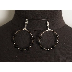 Серьги из раухтопаза "круг", диаметр 40мм, шарик 6мм + хрусталь