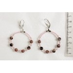 Серьги из родонита "круг", диаметр 40мм, шарик 6мм + хрусталь