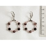 Серьги из родонита "круг", диаметр 30мм, шарик 6мм + хрусталь