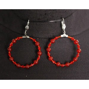 Серьги из сердолика "круг", диаметр 40мм, шарик 6мм + хрусталь