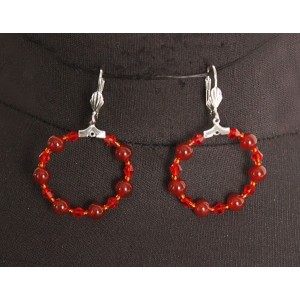 Серьги из сердолика "круг", диаметр 30мм, шарик 6мм + хрусталь