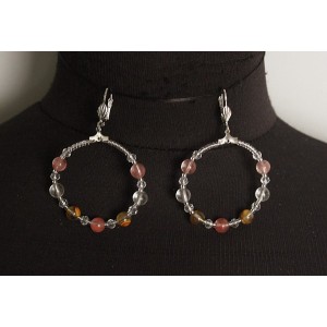 Серьги из халцедона "круг", диаметр 40мм, шарик 6мм + хрусталь