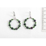 Серьги из цоизита "круг", диаметр 30мм, шарик 6мм + хрусталь