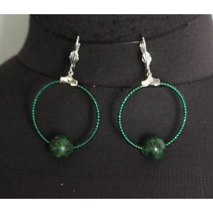 Серьги из цоизита "круг", диаметр 35мм, шарик 12мм