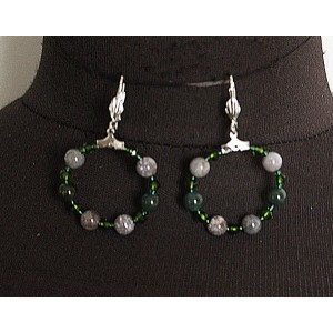 Серьги из яшмы зеленой "круг", диаметр 30мм, шарик 6мм + хрусталь