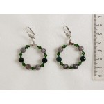 Серьги из яшмы зеленой "круг", диаметр 30мм, шарик 6мм + хрусталь