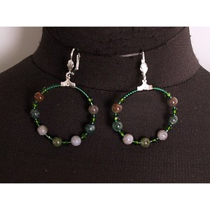 Серьги из яшмы зеленой "круг", диаметр 40мм, шарик 6мм + хрусталь