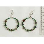 Серьги из яшмы зеленой "круг", диаметр 40мм, шарик 6мм + хрусталь