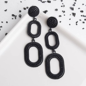 Серьги металл "Затмение" два овала, цвет чёрный