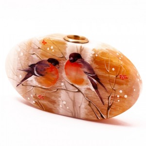 Ваза из селенита горизонтальная "снегири"