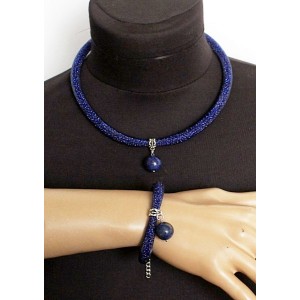 Комплект: бусы и браслет из лазурита на сетке, цвет синий