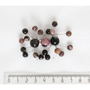 Брошь из родонита "веточки", шарик 10 и 6 мм