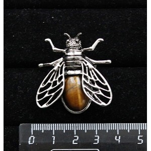 Брошь-кулон с тигровым глазом муха 38х35мм