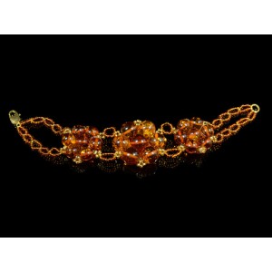 Браслет с янтарем, бисером и бирюзой "3 цветка" коньячный, 18,5см Браслет с янтарем, бисером и бирюзой "3 цветка" коньячный, 18,5см