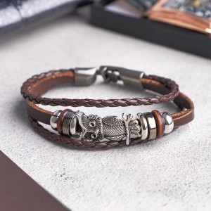 Браслет кожа "Совушка", цвет коричневый, цвет золотистый (дерево, искусственная кожа, натуральная кожа) Браслет кожа "Совушка", цвет коричневый, цвет золотистый (дерево, искусственная кожа, натуральная кожа)