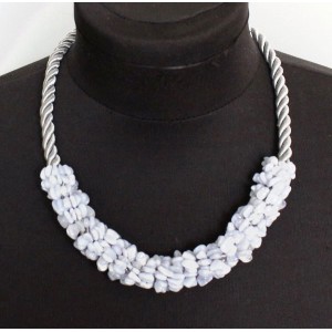 Колье из агата голубого (сапфирина) плетеное на шнуре 9мм