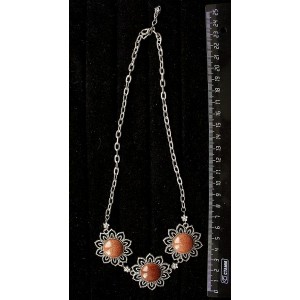 Колье из авантюрина красного (синт.) "3 цветка" на цепочке, 48-50см, круг 18мм