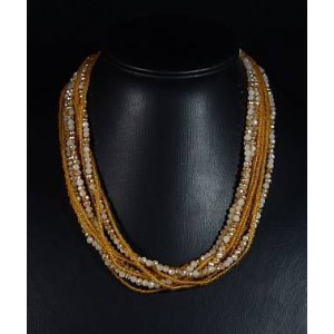 Бусы из циркона с бисером 9 нитей цв.сепия, 48см