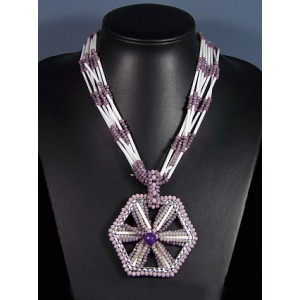 Бусы из чешского стекла "Стиль" 7нитей шестиугольник 70*70мм цв.сиреневый, 47см