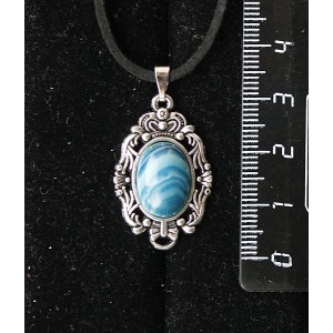 Кулон из агата синего (тонировка), основа "принцесса", овал 14х10мм
