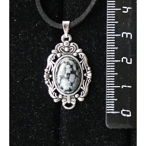 Кулон из обсидиана снежного, основа "принцесса", овал 14х10мм
