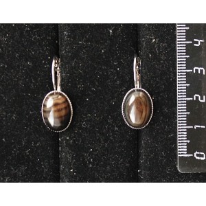 Cерьги из агата черного, овал 14х10мм, замок петелька