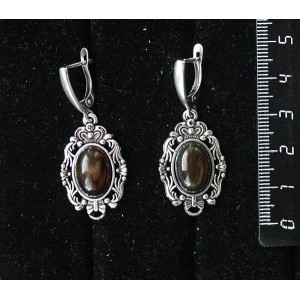 Серьги из агата черного, основа "принцесса", овал 14х10мм, швензы посеребрение