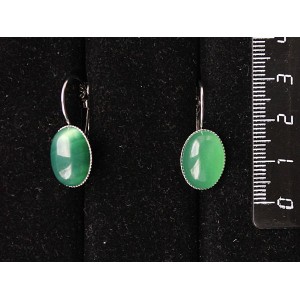 Cерьги из агата зеленого (тонировка), овал 14х10мм, замок петелька