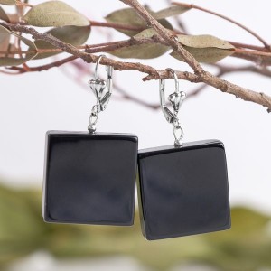 Серьги агат чёрный квадрат (имитация)