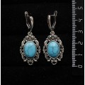Серьги из бирюзы (имитация), основа "принцесса", овал 14х10мм, швензы посеребрение