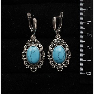 Серьги из бирюзы (имитация), основа "принцесса", овал 14х10мм, швензы посеребрение