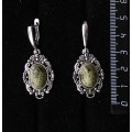Серьги из змеевика, основа "принцесса", овал 14х10мм, швензы посеребрение